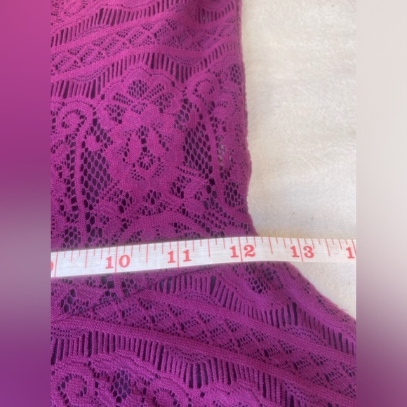 y2k free people magenta mesh & lace fit & flare long sleeve dress sz. xs - Picture 15 of 16